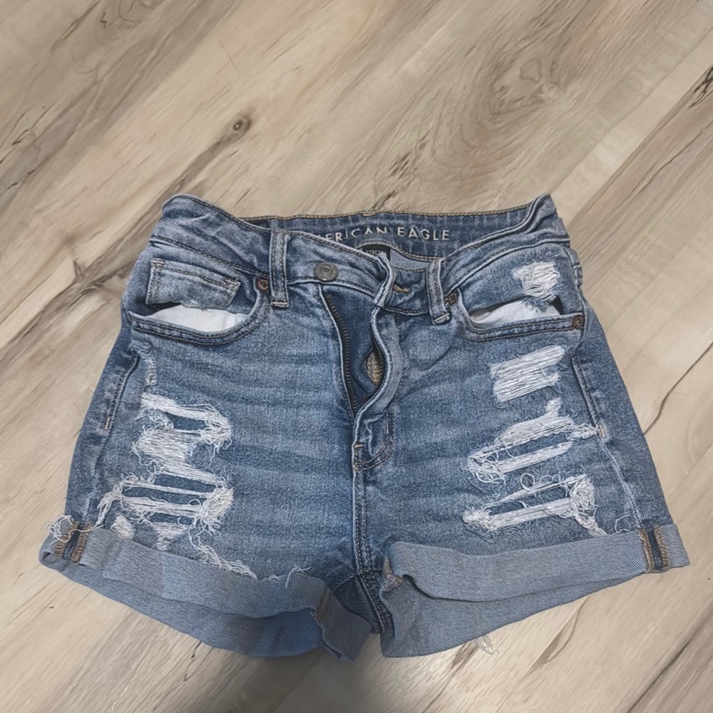 American Eagle Outfitters Blue Distressed Jean Shorts